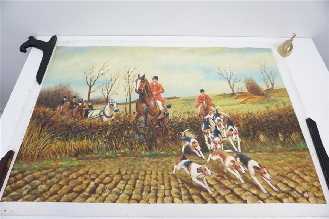 5 UNFRAMED PAINTINGS - DOGS - HUNT (1 of 13)
