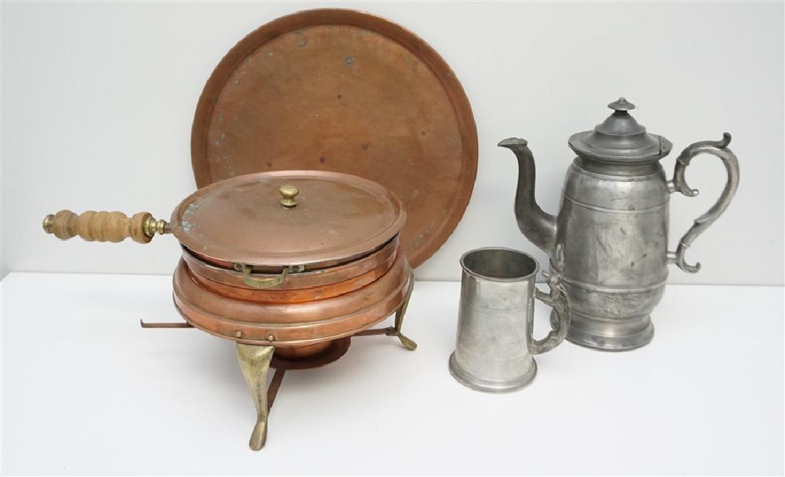 4 pc ANTIQUE COPPER & PEWER TRAY- COFFEE (1 of 7)