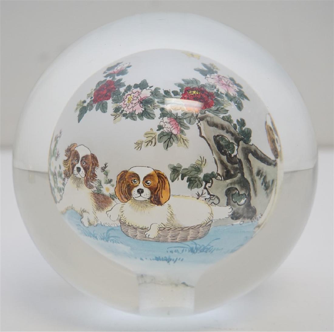 KING CHARLES SPANIELS REVERSE PAINTED PAPERWEIGHT (1 of 8)