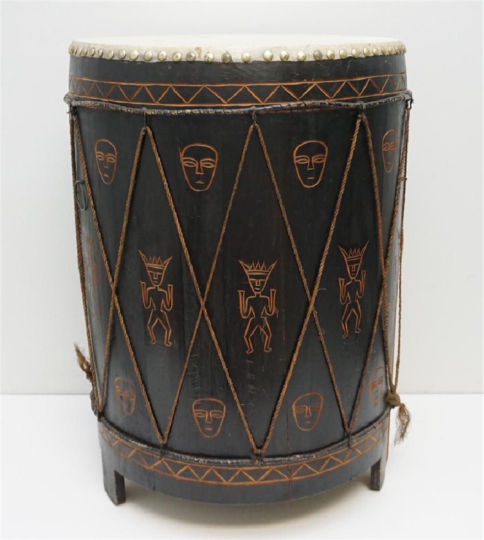 CARVED MID CENTURY AFRICAN DRUM (1 of 8)