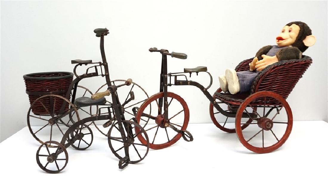 3 CAST IRON TOY / DOLL BIKES & MONKEY (1 of 8)