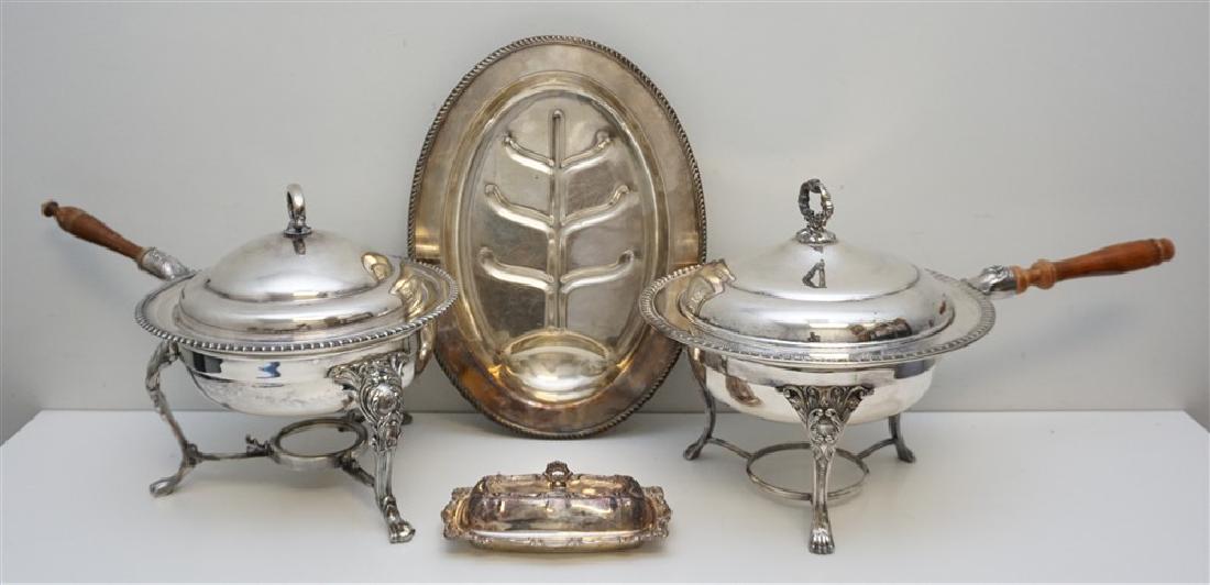 4 PC VINTAGE SILVER PLATE CHAFING DISH + (1 of 8)