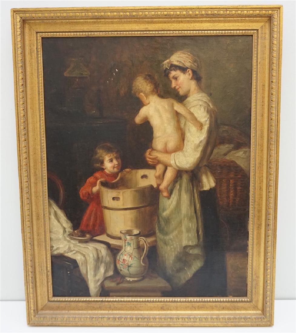 19TH C MOTHER & CHILDREN OIL ON CANVAS (1 of 9)