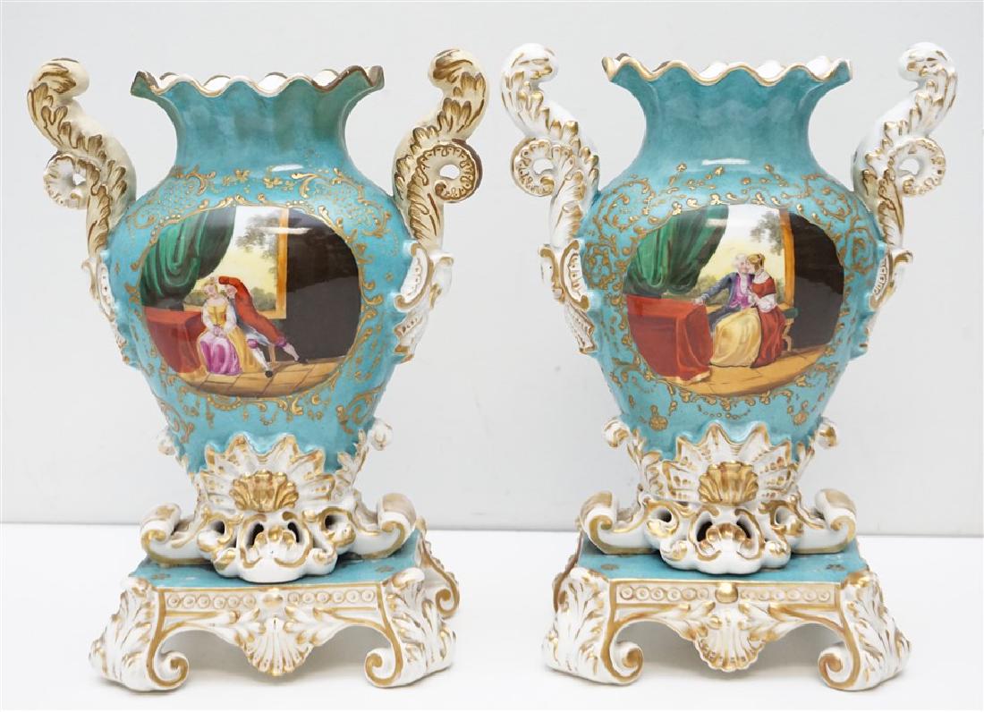 PAIR OLD PARIS VASES JACOB PETIT JACOB PETIT PORCELAIN TURQUOISE AND