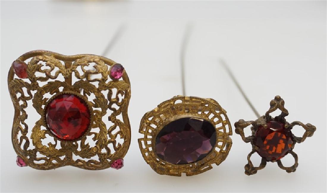 3 ANTIQUE HAT PINS - CZECH GLASS - GILDED (1 of 6)