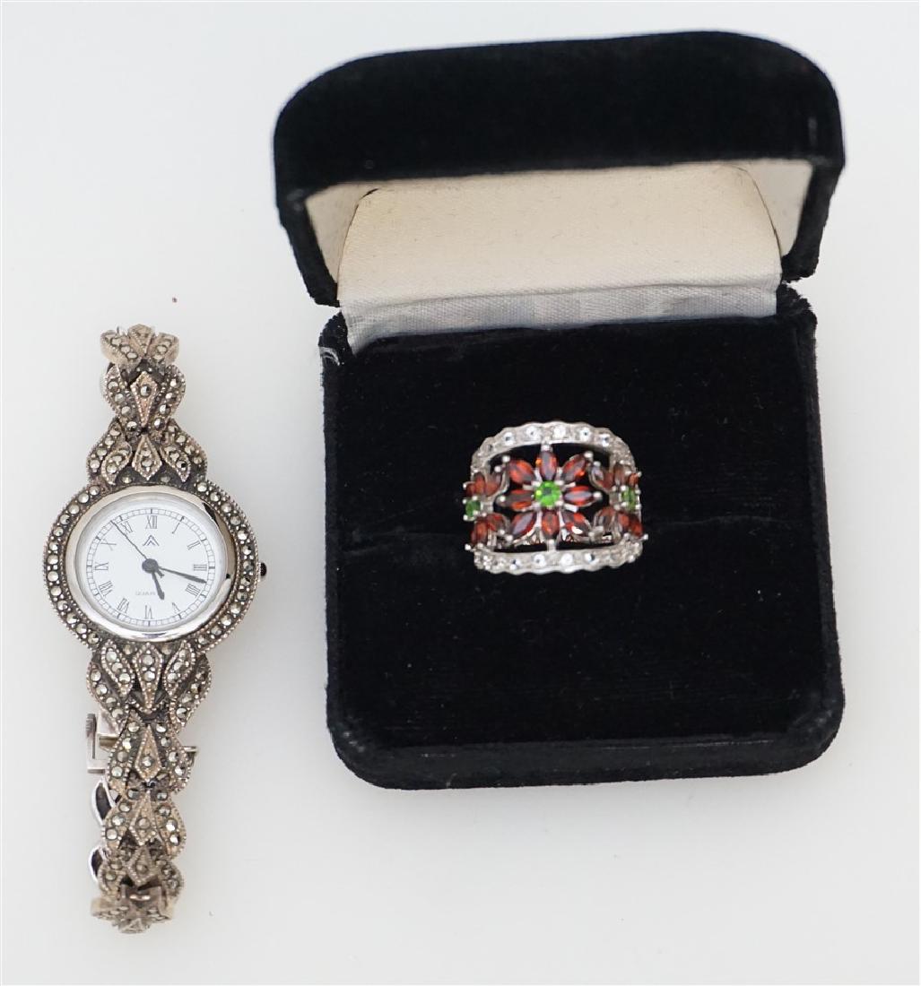 2 pc STERLING MARCASITE WATCH & RING (1 of 4)