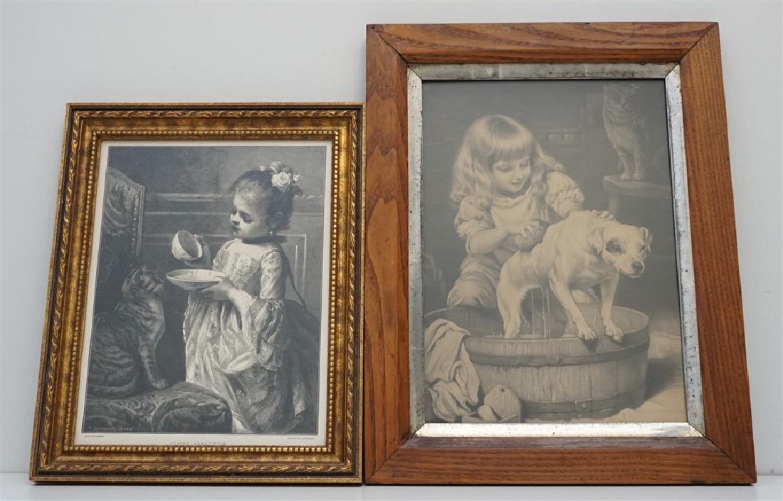 2 VICTORIAN ENGRAVINGS DOG BATH & CAT (1 of 7)