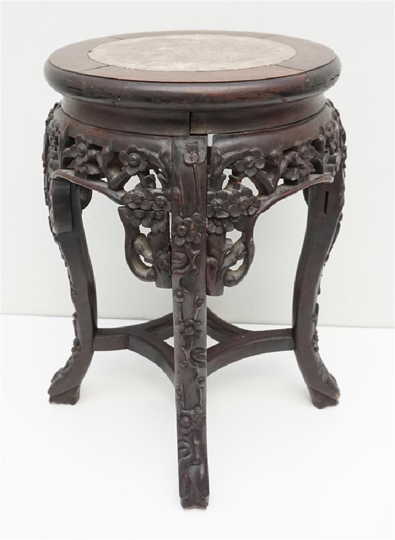 CARVED CHINESE ROSEWOOD MARBLE TABLE (1 of 8)