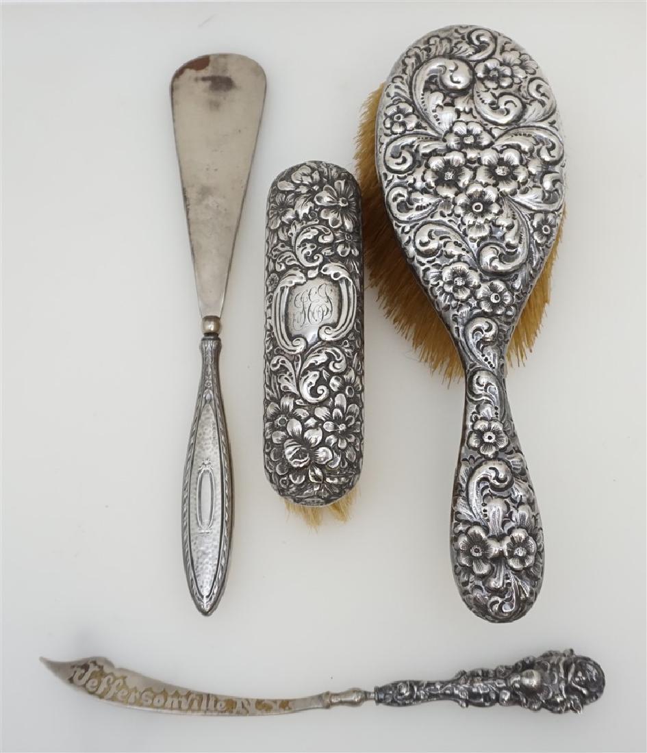 4 ANTIQUE AMERICAN STERLING BRUSH SHOE HORN