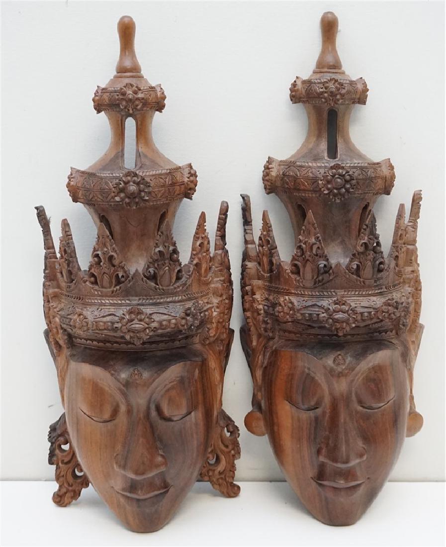 PAIR CARVED BALINESE WOOD MASKS (1 of 8)