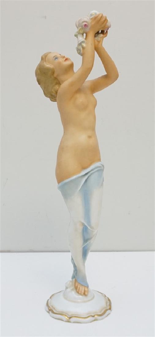 LARGE MULLER VOLKSTEDT ART DECO NUDE: Spectacular and Rare Semi Nude Art Deco 1920s Muller Volkstedt Porcelain Figurine. Measures 17" tall. In very good condition. Weight 1 pd 15 oz. PROVENANCE: A Charleston SC Private Estate. Anton Mulle
