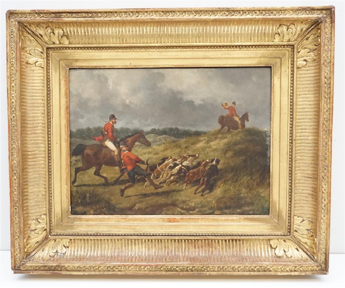ANTIQUE ENGLISH HUNT OIL ON PANEL (1 of 10)
