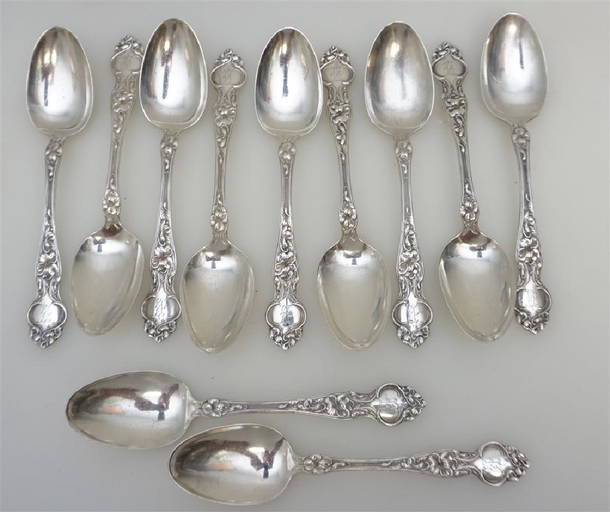 11 STERLING SILVER 1904 VIOLET TEASPOONS Oct 21, 2018 Charleston