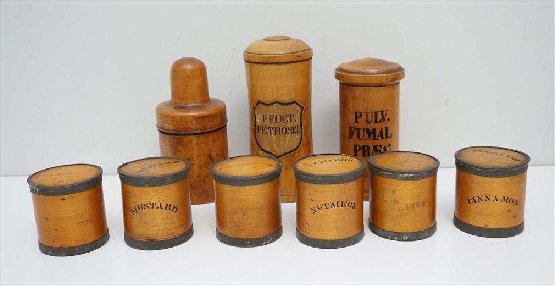 9 PC TURNED MAPLE & ANTIQUE BENTWOOD SPICE BOXES (1 of 7)