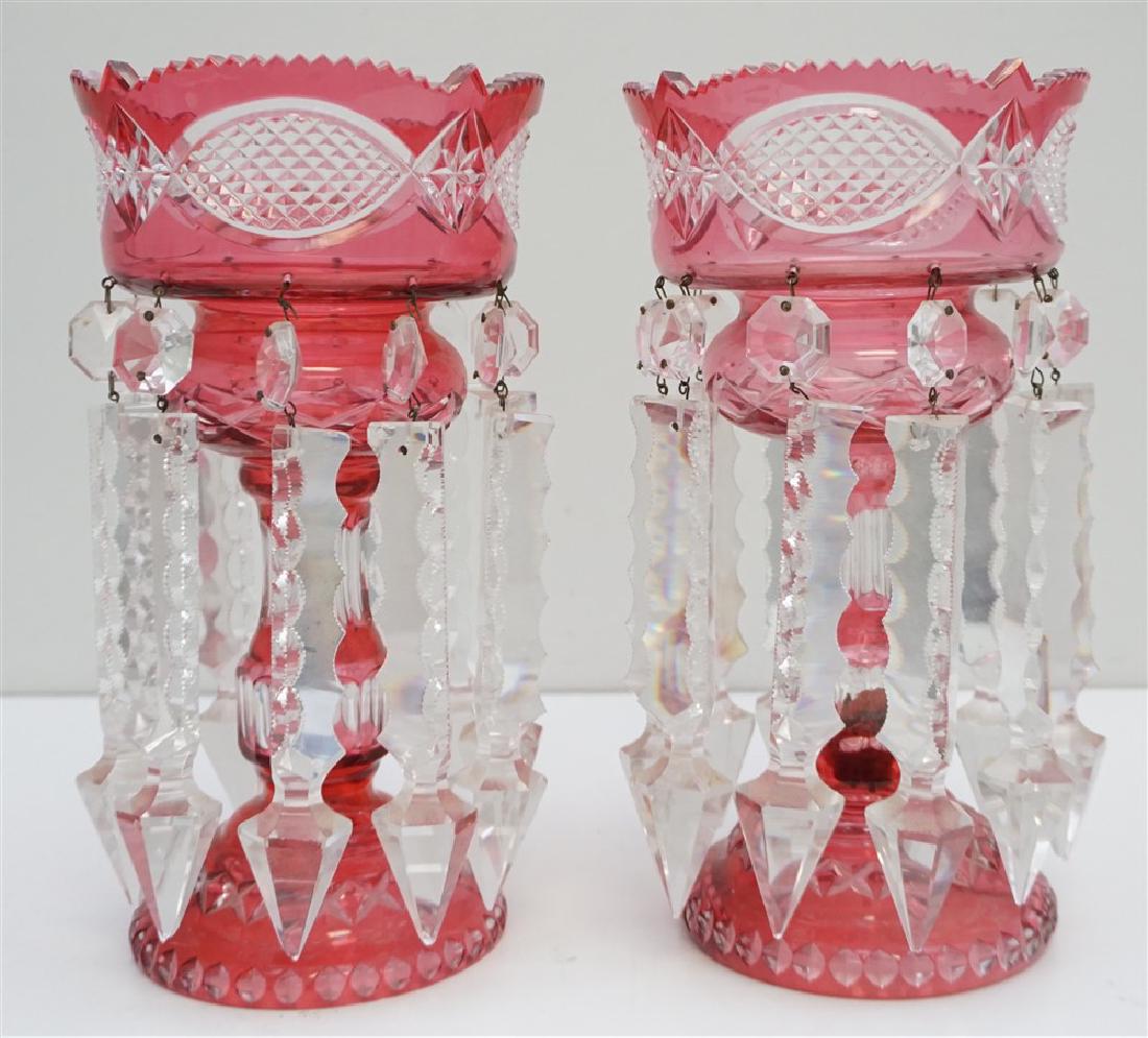 PAIR CRANBERRY CUT TO CLEAR LUSTERS / (1 of 9)