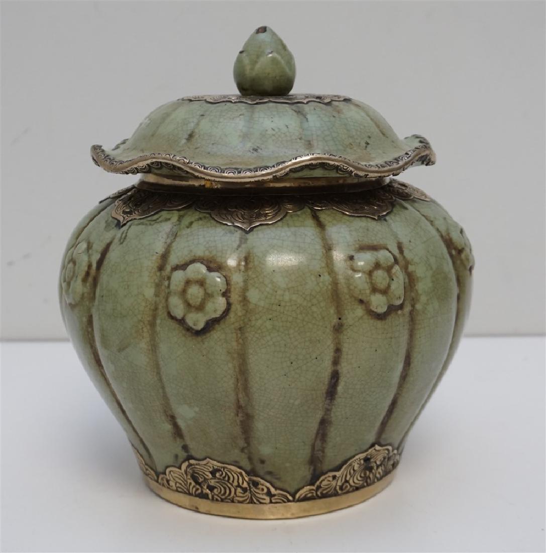 BRASS MOUNTED CHINESE CELADON JAR (1 of 9)