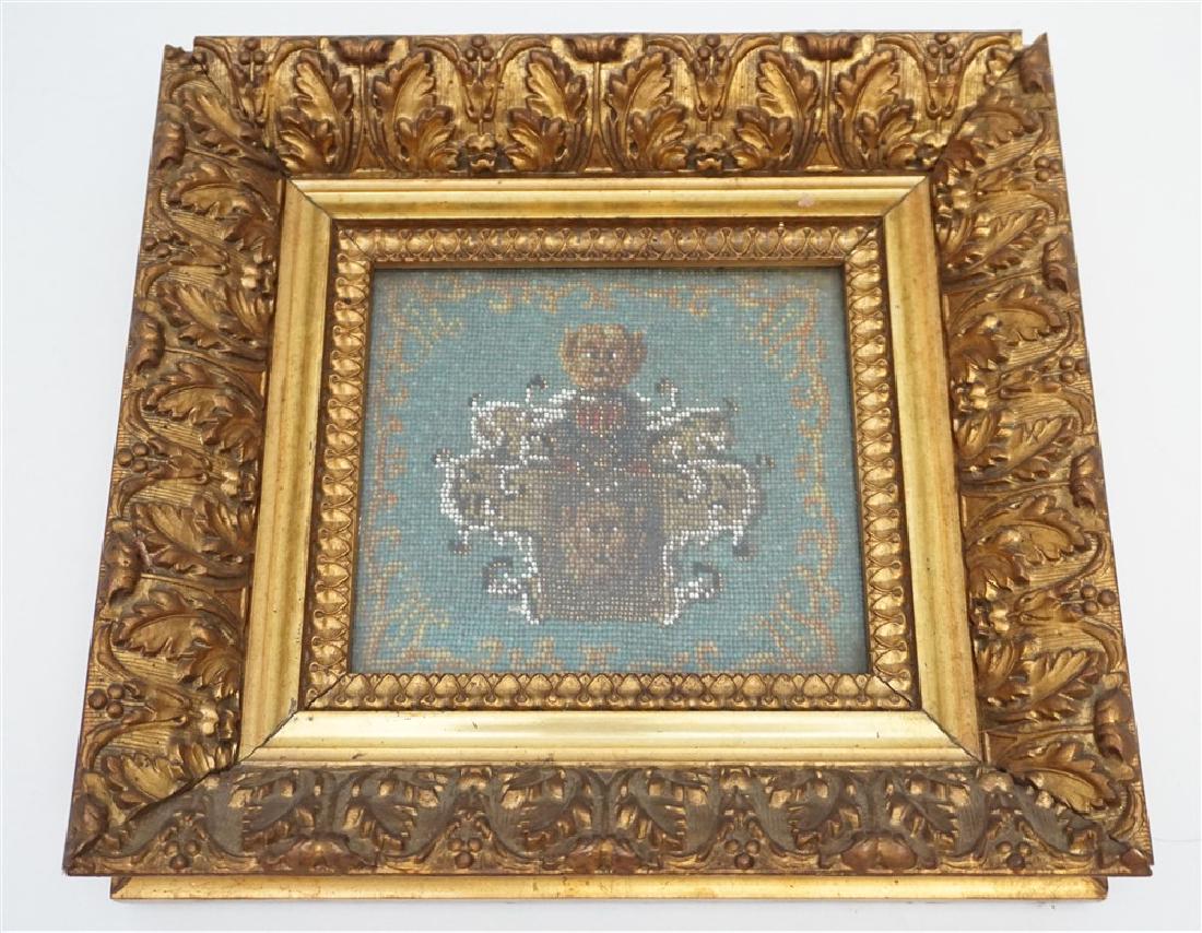 ANTIQUE 19TH C FRAMED HANDARBEIT BEADED DOGS (1 of 6)