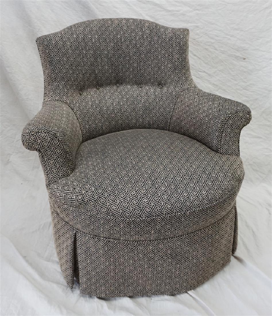 UPHOLSTERED LADIES SLIPPER CHAIR: Contemporary Upholstered Slipper Chair. Measures 40x24x31". Weight 35 lbs. PROVENANCE: A Charleston SC Private Estate **Pickup only or Shipping on furniture offered through Outward Bound 413-854-3676,