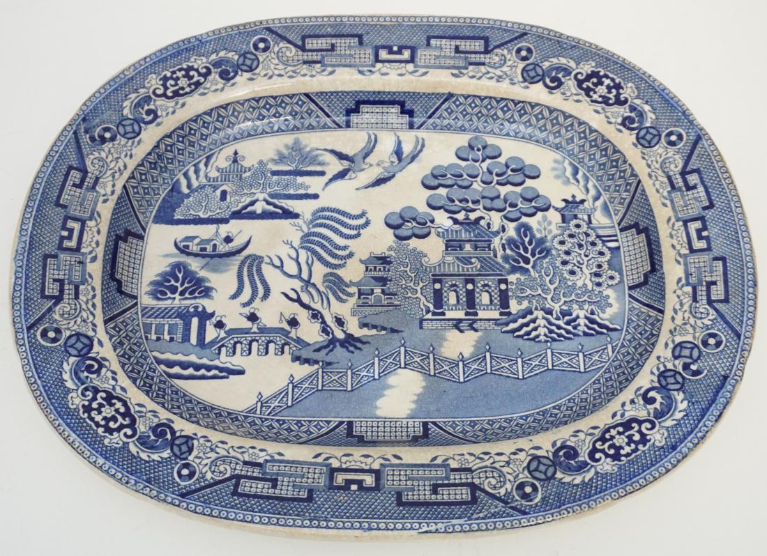 19th c. STAFFORDSHIRE BLUE WILLOW PLATTER (1 of 7)