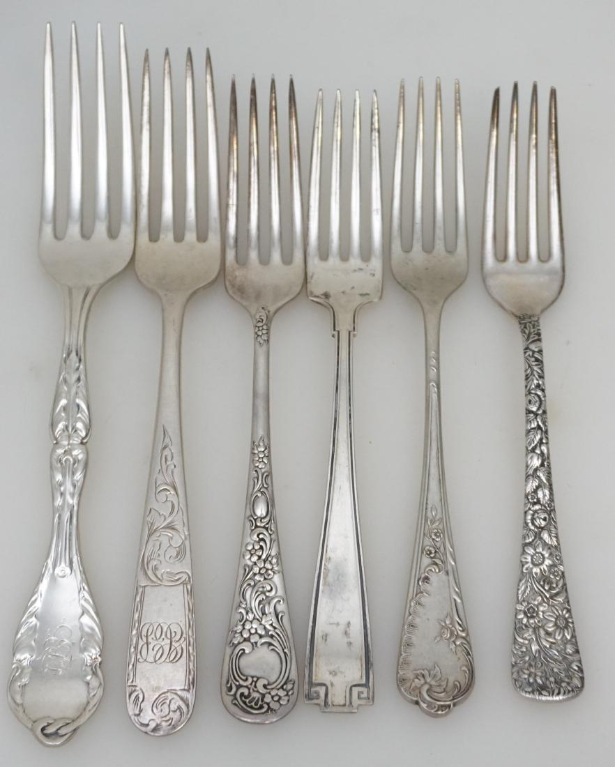 6 ANTIQUE STERLING & 800 FORKS. (1 of 6)