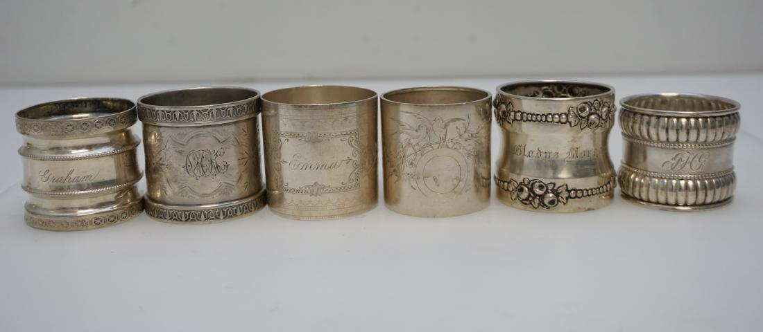 6 ANTIQUE STERLING & COIN NAPKIN RINGS (1 of 8)