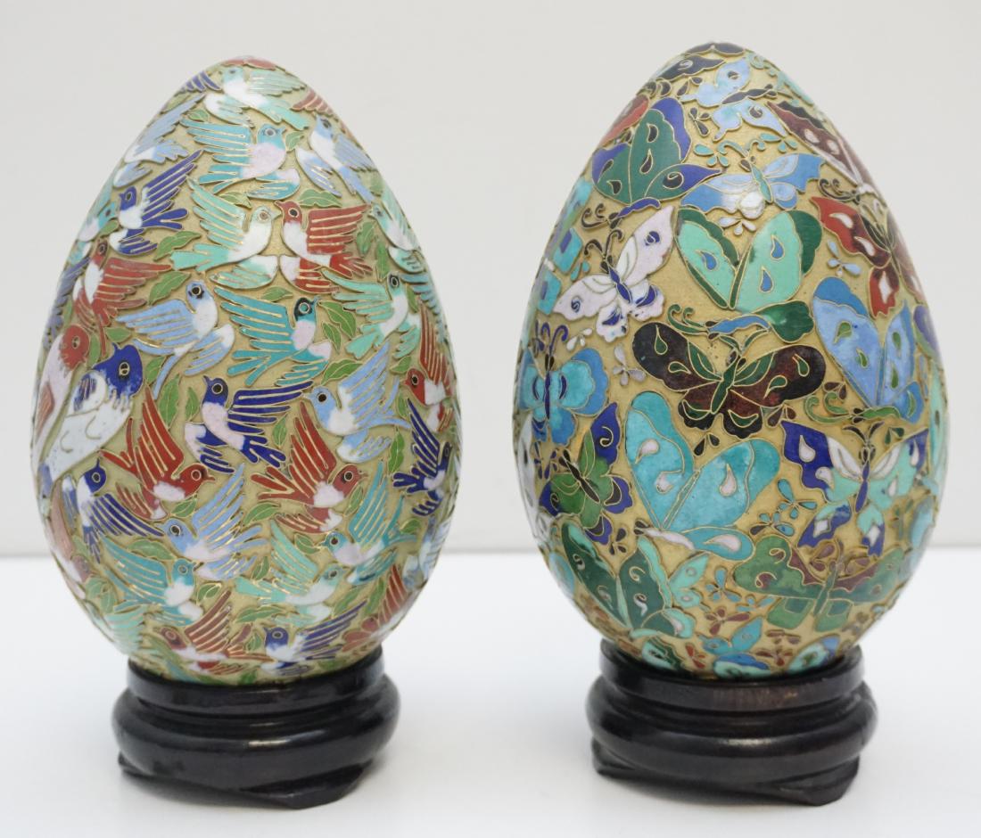 PAIR OF CHAMPLEVE EGGS ON STANDS (1 of 8)