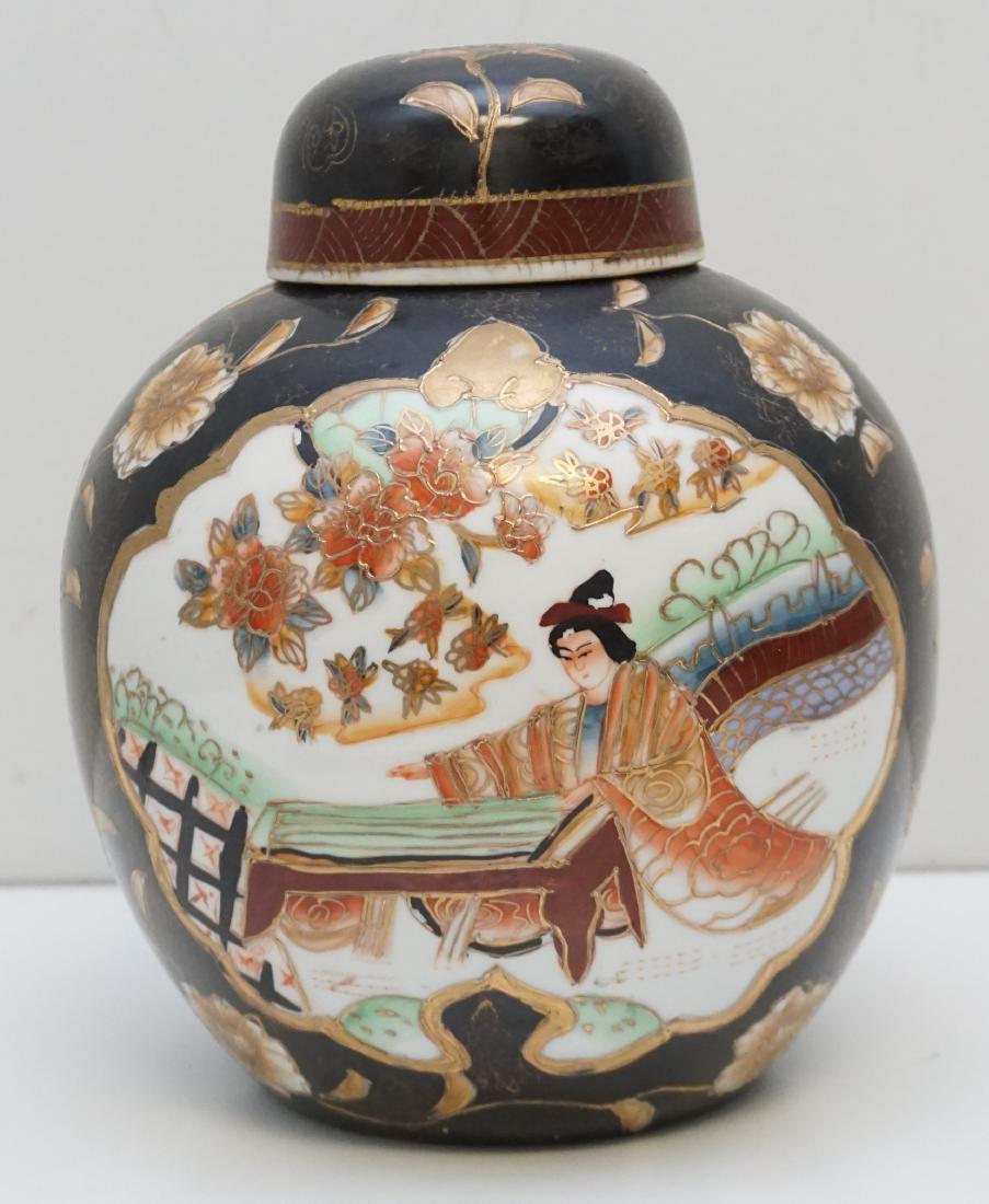 CHINESE HAND PAINTED GINGER JAR: Contemporary 20th c. Chinese Hand Painted Ginger Jar. Chinese musician, gilding. No marks. Contemporary, last quarter of the 20th century. Measures 8"x8"x10.25". Weight 3 pds 9 oz. PROVENANCE: A Charl