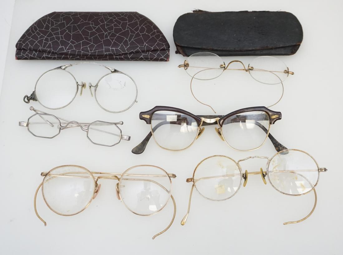 6 ANTIQUE & VINTAGE SPECTACLES: Five Antique Spectacles and One Vintage Eyeglasses. One pair of silver spectacles attributed to Peter Wood Sr of Charleston SC. All with age appropriate wear. Great lot for collector. Weight 9 oz. PRO