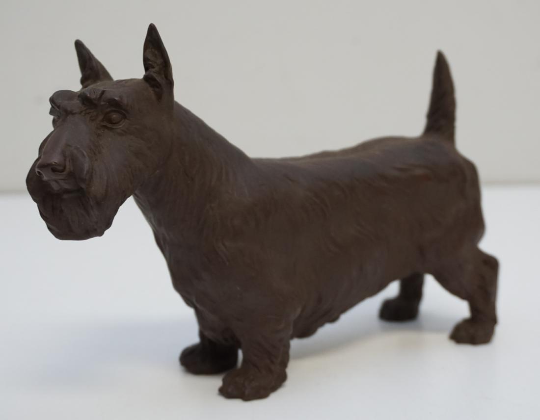 MEISSEN DOG OF BOETTGER STEINZEUG: Meissen Bottger Steinzeug Earthenware Scottie Dog, early 20th c. Measures 7 1/4"x2 1/4"x5 1/". Weight 14 oz. Repair to front leg. PROVENANCE: A Charleston SC Private Estate.
