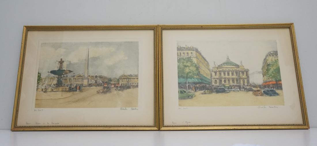 2 CHARLES BLONDIN PARIS ETCHINGS: Two Color Etchings by French artist, Charles Blondin (1913-1991)"La Place de la Concorde, Paris" and "The Paris Opera" c. 1930s. Both are signed and titled in pencil by the artist. Both are profession