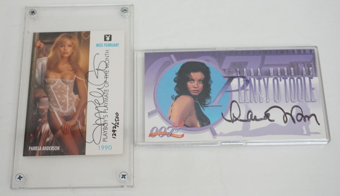 2 LANA WOOD & PAMELA ANDERSON AUTOGRAPH CARDS: Both are in excellent like new condition in sealed plexiglass cases. 1-1994 Playboy Playmate Pamela Anderson autographed card. Card is serial numbered 1292 of 2500 signed. The card reads 1990 playmate