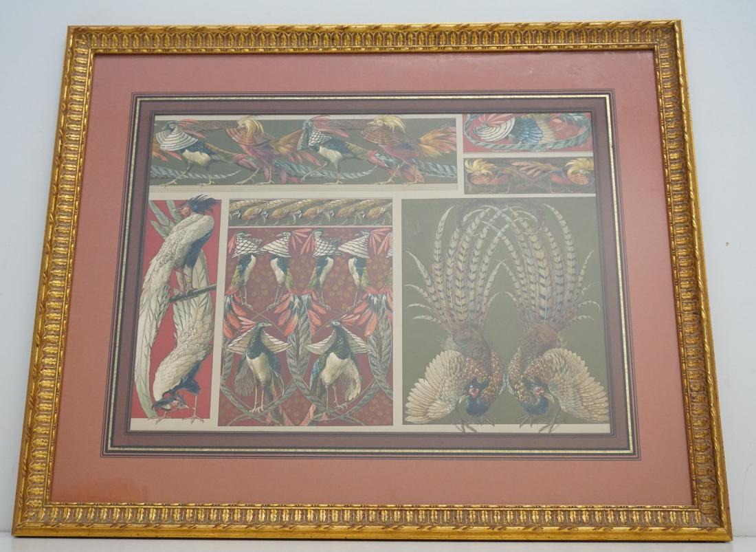 ANTON SEDER ART NOUVEAU LITHOGRAPH: Anton Seder Art Nouveau Birdss Lithograph. Professionally framed and matted. In frame 17.21 x .75"/ Image 11.5 x 15.5". Weight 3 pds 9 oz. Anton Johann Nepomuk Seder was born in Munich and received hi