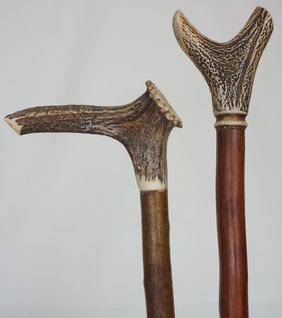 2 ANTIQUE ANTLER HANDLE CANES SCRIMSHAW