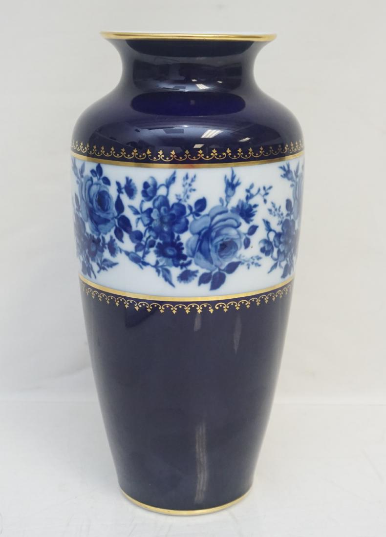 KPM PORCELAIN COBALT VASE: Vintage Royal Porzellan Bavaria KPM Germany Handarbeit Echt Cobalt Vase. Measures 5"x5"x11". Very good condition. Weight 2 pds. PROVENANCE: A Charleston SC Private Estate.
