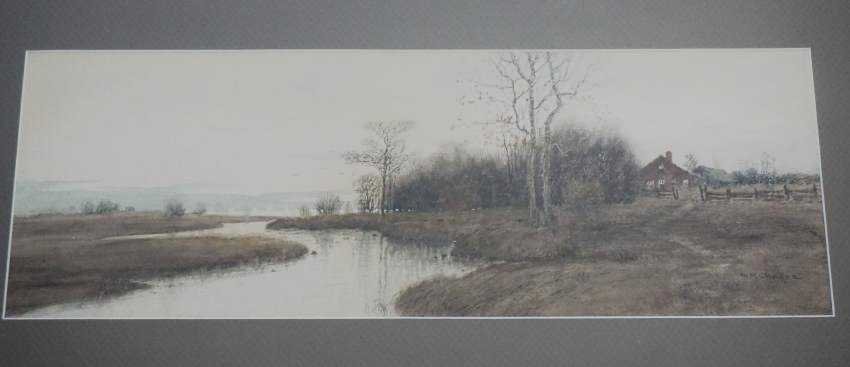 SAMUEL R. CHAFFEE (American, 1850-1913) WATERCOLOR: Original Rhode Island / Massachusetts watercolor on paper landscape painting by Rhode Island artist Samuel Roscoe Chaffee (1850. S. R. Chaffee’s watercolors are known for their clarity and compositi