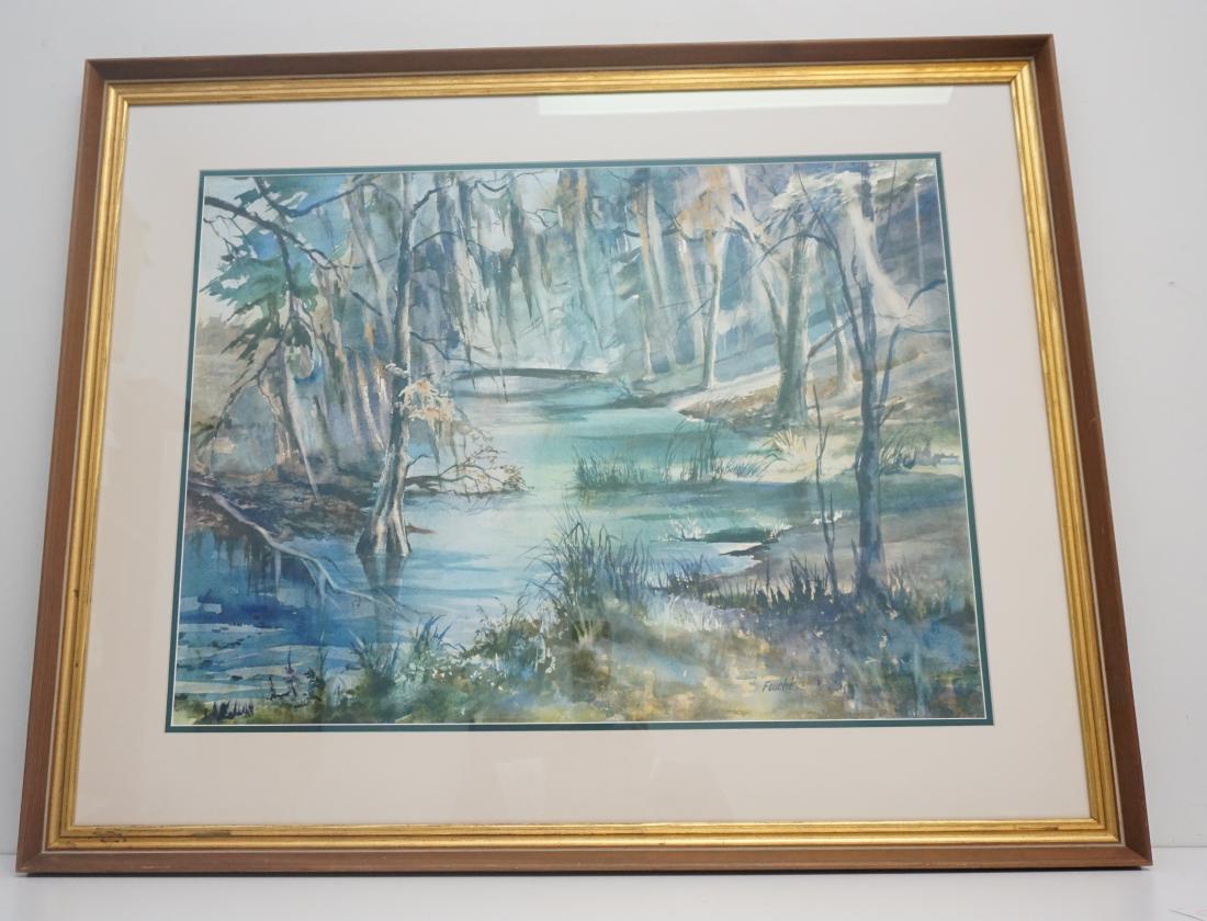 ORIGINAL VIRGINIA FOUCHE BOLTON: Virginia Fouche Bolton South Carolina (1929-2004) Large Original Watercolor Spanish Moss Lowcountry Swamp, purchased directly from the artist. Professionally framed and matted. In frame 38 x 30.5 x 1.