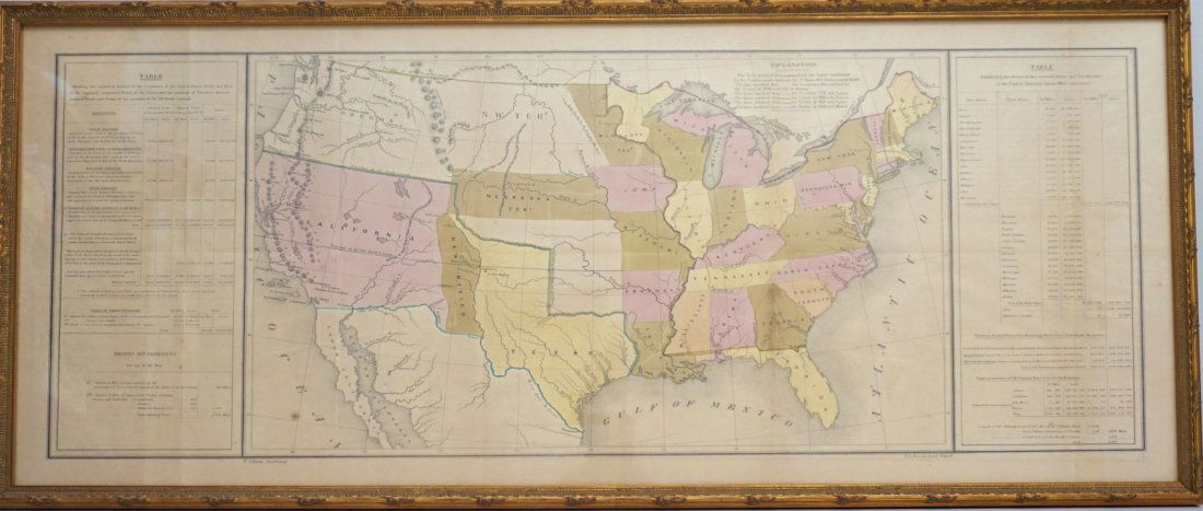 RARE GILMAN'S 1848 MAP OF THE US: Important and uncommon map - Ephraim Gilman’s 1848 Map of the United States, Now Expanded Coast to Coast. The map reflects President Polk's view that the best solution to the sectional crisis over s