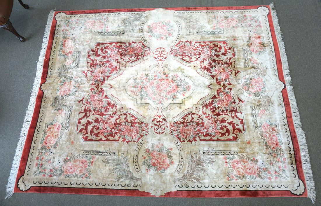 CHINESE AUBUSSON CARPET: Super Soft 10 ft x 8 ft. Chinese Aubusson Rug. Excellent condition. Measures 123"x96". PROVENANCE: A Private Charleston SC Estate. ***Pickup only or Shipping on furniture offered through Outward Bound