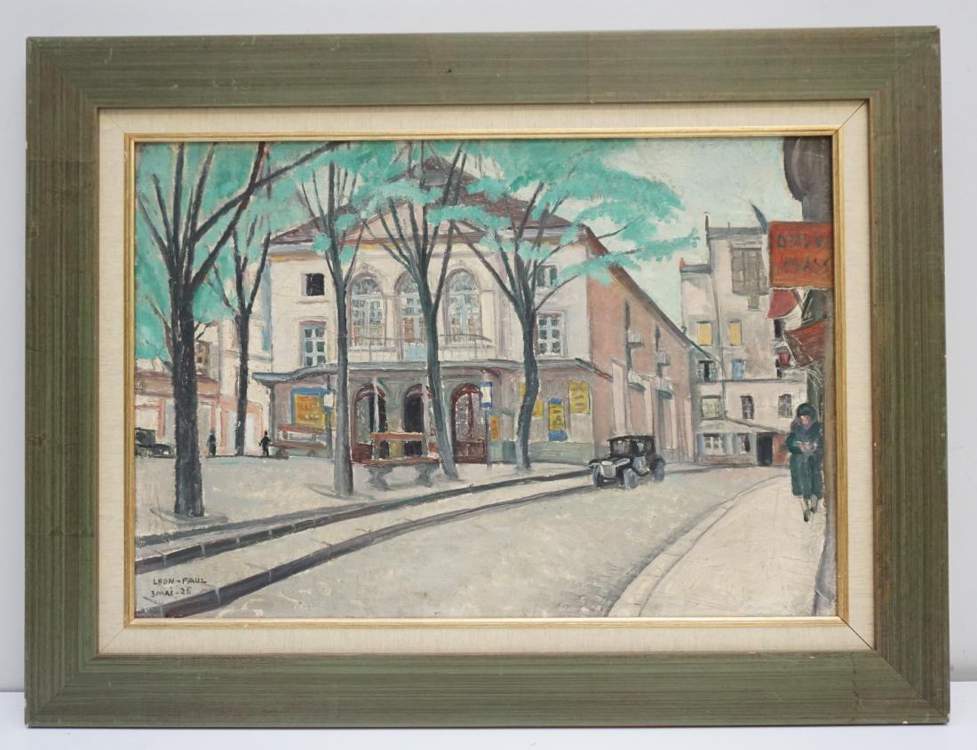 LEON EUGENE PAUL (1889-1953) MONTMARTRE: Leon Eugene Paul (France, 1889-1953) Oil on Canvas "Le Theatre de l'Atelier a Montmartre". Signed lower left and dated May 3, 1925 by the artist. Leon Eugene Paul was born in 1889 in Bransat (Allier)