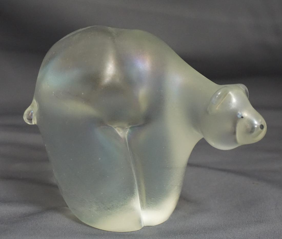 ORIENT & FLUME POLAR BEAR PAPERWEIGHT: Orient & Flume Polar Bear Art Glass Polar Bear / Paperweight. Signed and numbered on the bottom and with original sticker. Measures 4 1/2"x2 1/2"x4". Weight 1 pd 8 oz. PROVENANCE: A Private Charleston