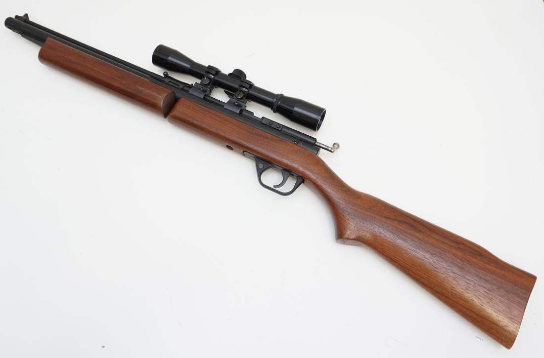 CROSMAN 397PA PUMP PELLET GUN: Crosman 397PA .177 Cal Pump Pellet Gun. Single shot bolt action powered by variable pump, timeless design. Walnut stock. Waterproof Swift Scope. Good condition. Serial 399704133. Measures 36 1/2". Wei