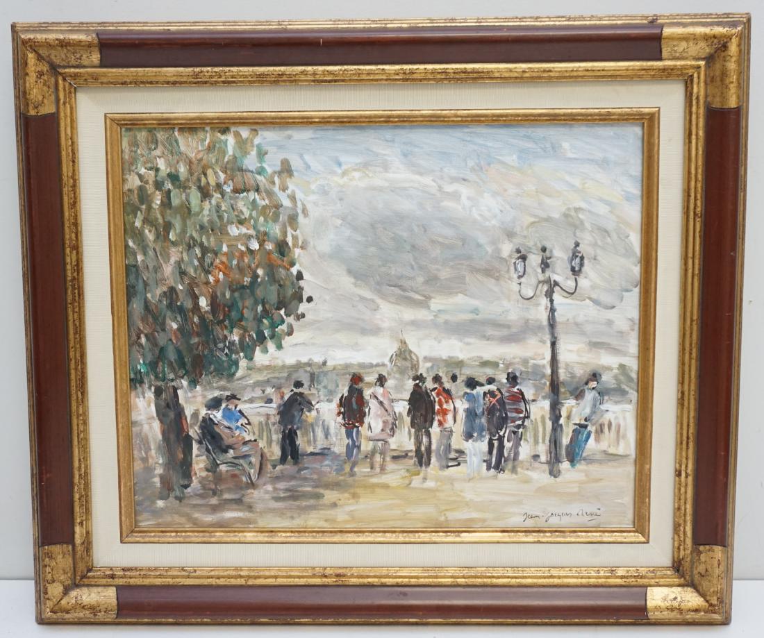JEAN JACQUES RENE (french b, 1943) OIL: Jean-Jacques Rene (French b. 1943) Oil on Canvas "Terrazza del Pincio". Signed lower right. In wood and gilt frame. Purchased in Paris. In frame measures 21 1/2"x19"x1 1/2". Weight 5 pds. PROVENANCE: 