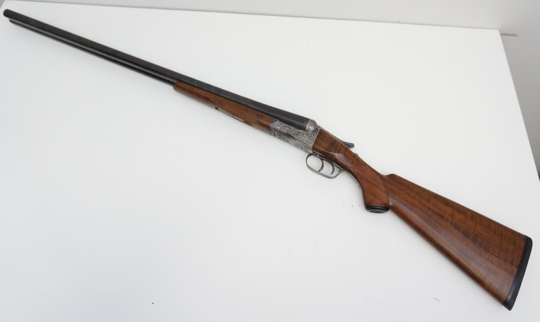 ANSLEY FOX 12 GA SIDE X SIDE SHOTGUN: Ansley H. Fox Philadelphia Double-barrel Side by Side Shotgun, c. early 20th century, serial number 256XX, 12 gauge, figured walnut stock with checkered wrist and forend, lock engraved and marked "ANS