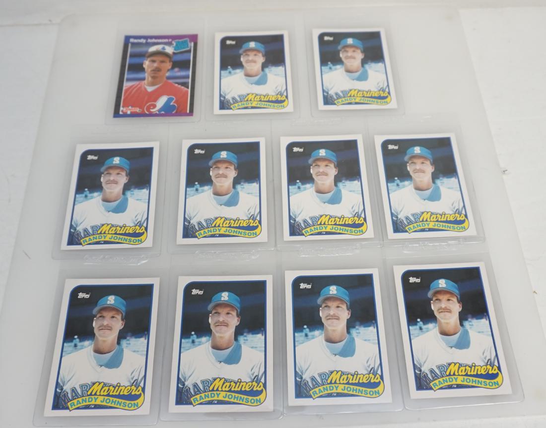 11 RANDY JOHNSON CARDS TOPPS TIFFANY: 1 Randy Johnson Donruss #42. 10 Randy Johnson 1989 Topps Traded #57T Rookie Cards in excellent condition. Shipped off to Seattle in May of 1989, not a good trade for Montreal, Randy Johnson appears as