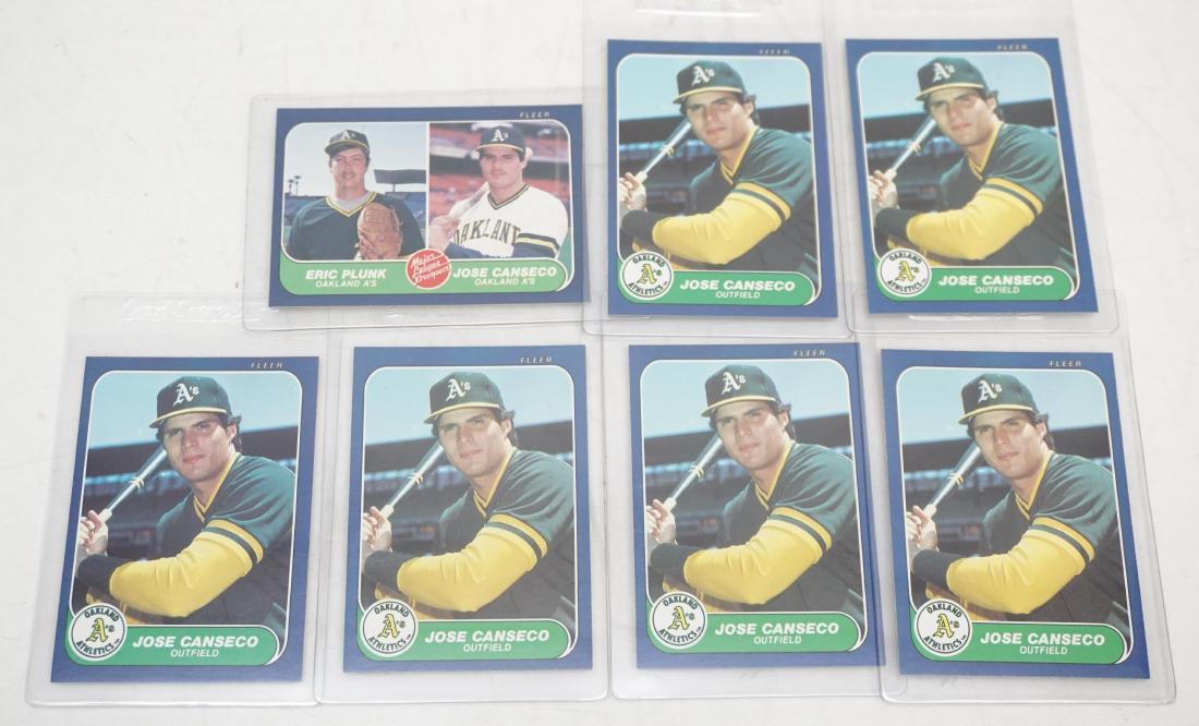 7 1986 JOSE CANSECO ROOKIE CARDS: All are in excellent condition. Alll in sleeves. 1-1986 Fleer # 649 Jose Canseco / Eric Plunk Oakland Athletics Major League Prospects Card 2- 6 Jose Canseco Rookie 1986 Fleer Update card number U-20