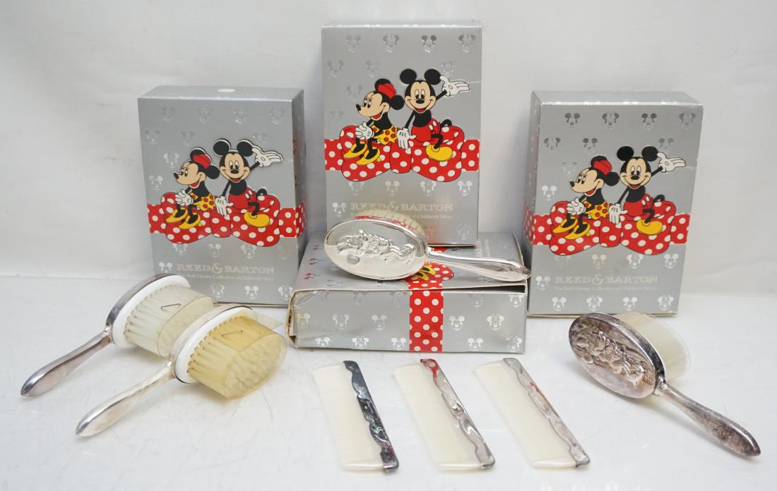 4 REED & BARTON MICKEY MOUSE BRUSH SETS: 4 Minnie Mouse Reed and Barton Boxed Comb and Brush Sets for Girls. Silverplate, will need a polish. All unused. Each box 6"x4 `1/2"x2". Weight on all 1 pd 5 oz. PROVENANCE: A Private Charleston SC Es