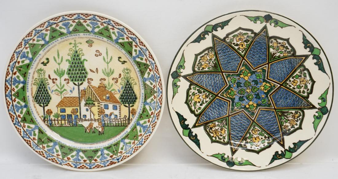 2 ANTIQUE ROYAL DOULTON LARGE PLATES: 1 - Antique 1902-1922 Royal Doulton Pottery 10.5" Plate Star Medallion & Bat Wings. 2- Antique 1926-193232 Royal Doulton Pottery 10.5" Plate Sampler. Weight combined 2 pds 14 oz. PROVENANCE: A Pawleys