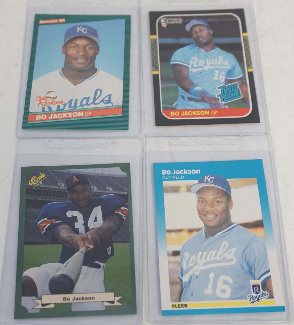 4 BO JACKSON 1986 + 1987 BASEBALL CARDS: All are Bo Jackson Cards. All are in excellent condition. All are in sleeves. 1- 1987 Fleer Bo Jackson #369 Baseball Card. 2- 1987 Classic Game Bo Jackson #15. 3- 1987 Donruss Baseball #35 Bo Jackson 
