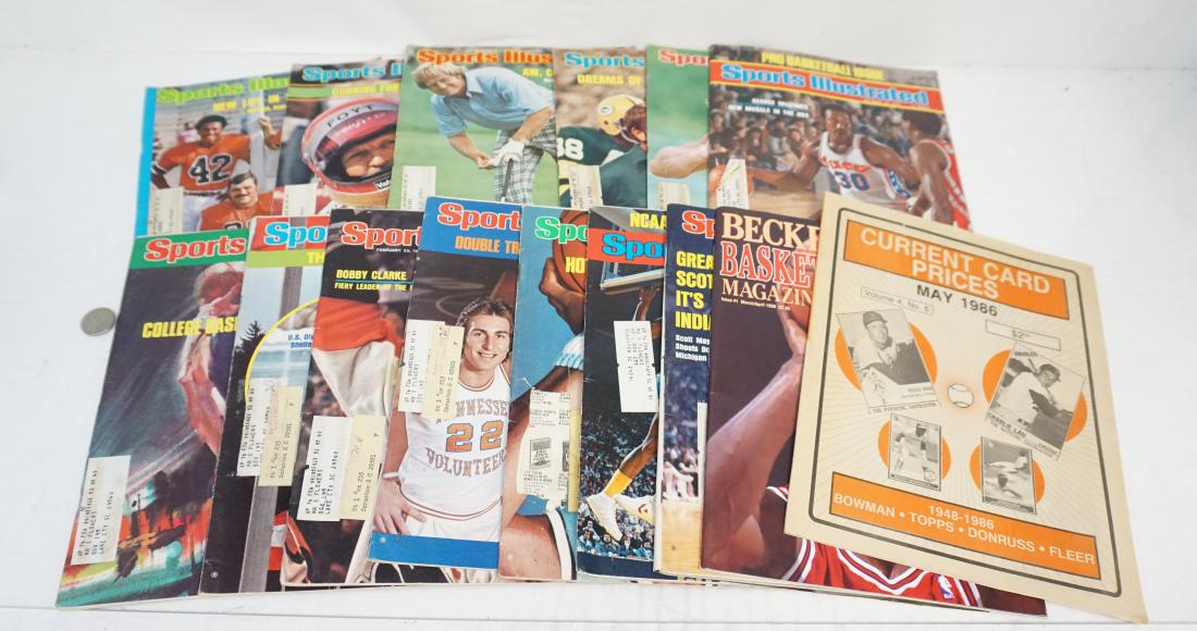 13 SPORTS ILLUSTRATED 1975-76: 13 Vintage Sports Illustrated Magazines 1975-1976. Covers include A.J. Foyt, Memphis Grizzlies with Csonka, Jack Nicklaus, Bart Starr, Brian Oldfield, George McGinnis, Hoosiers Kent Bensen, US Olympia