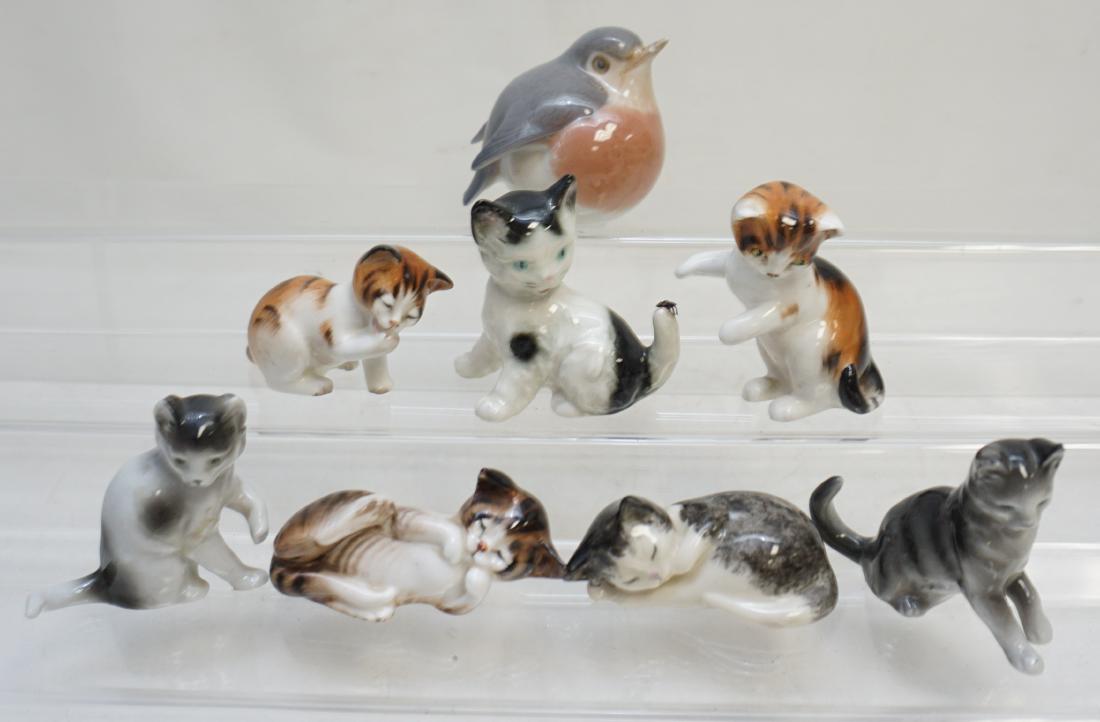 7 PORCELAIN CAT FIGURINES 1 BIRD (1 of 10)